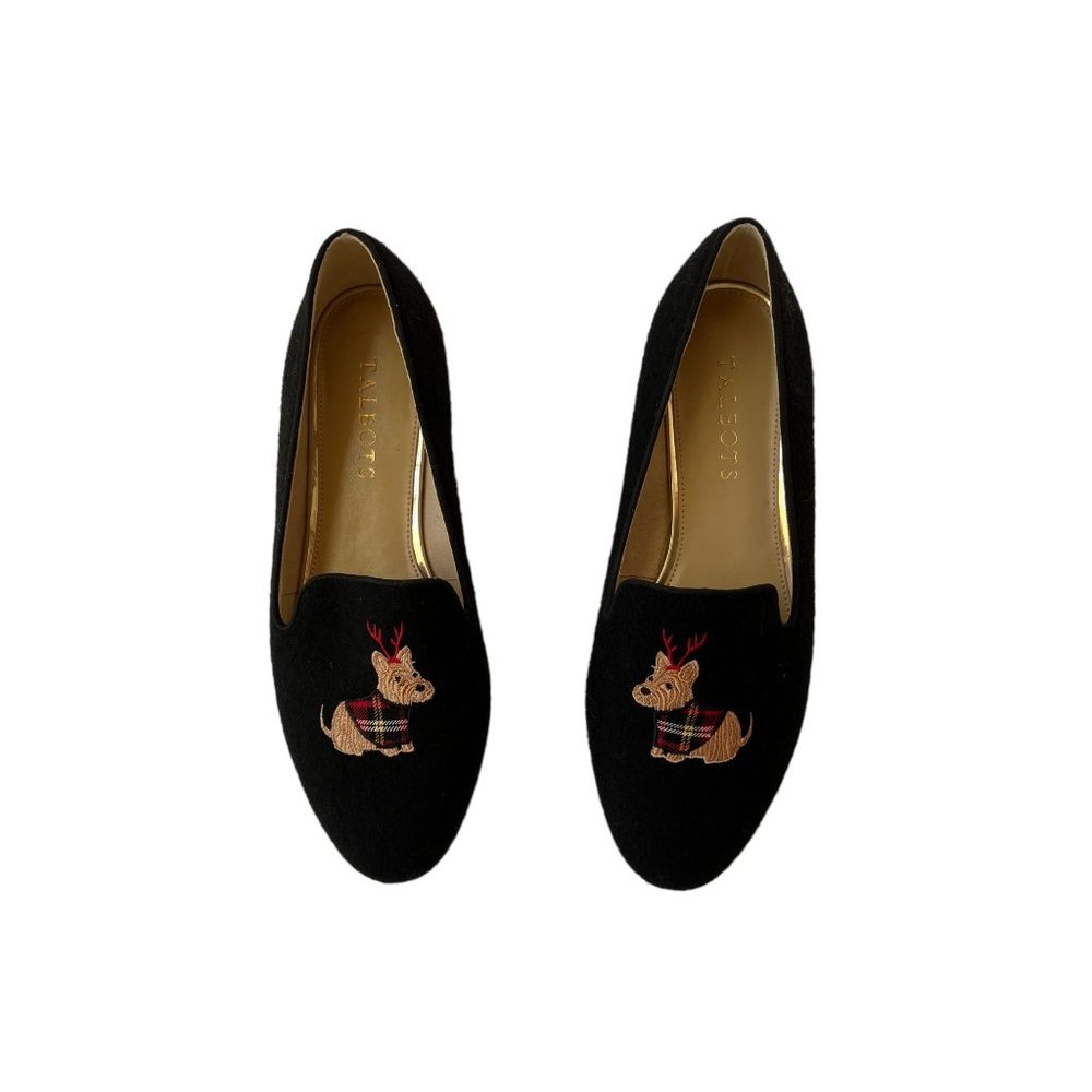 Talbots Ryan Embroidered Dog Loafers Flannel 7 Christmas Terrier Antlers Plaid